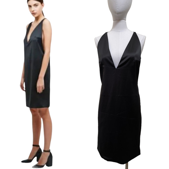 Solace London Black Deep Vee Silk Slip Dress sz 0 Party - Picture 1 of 6